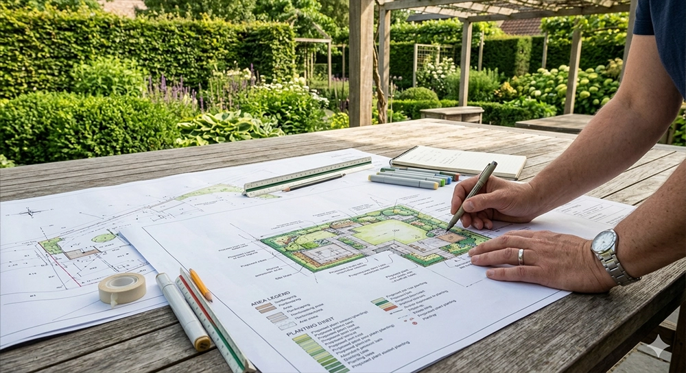 Architecte paysagiste à l'œuvre dans un jardin à Tournai